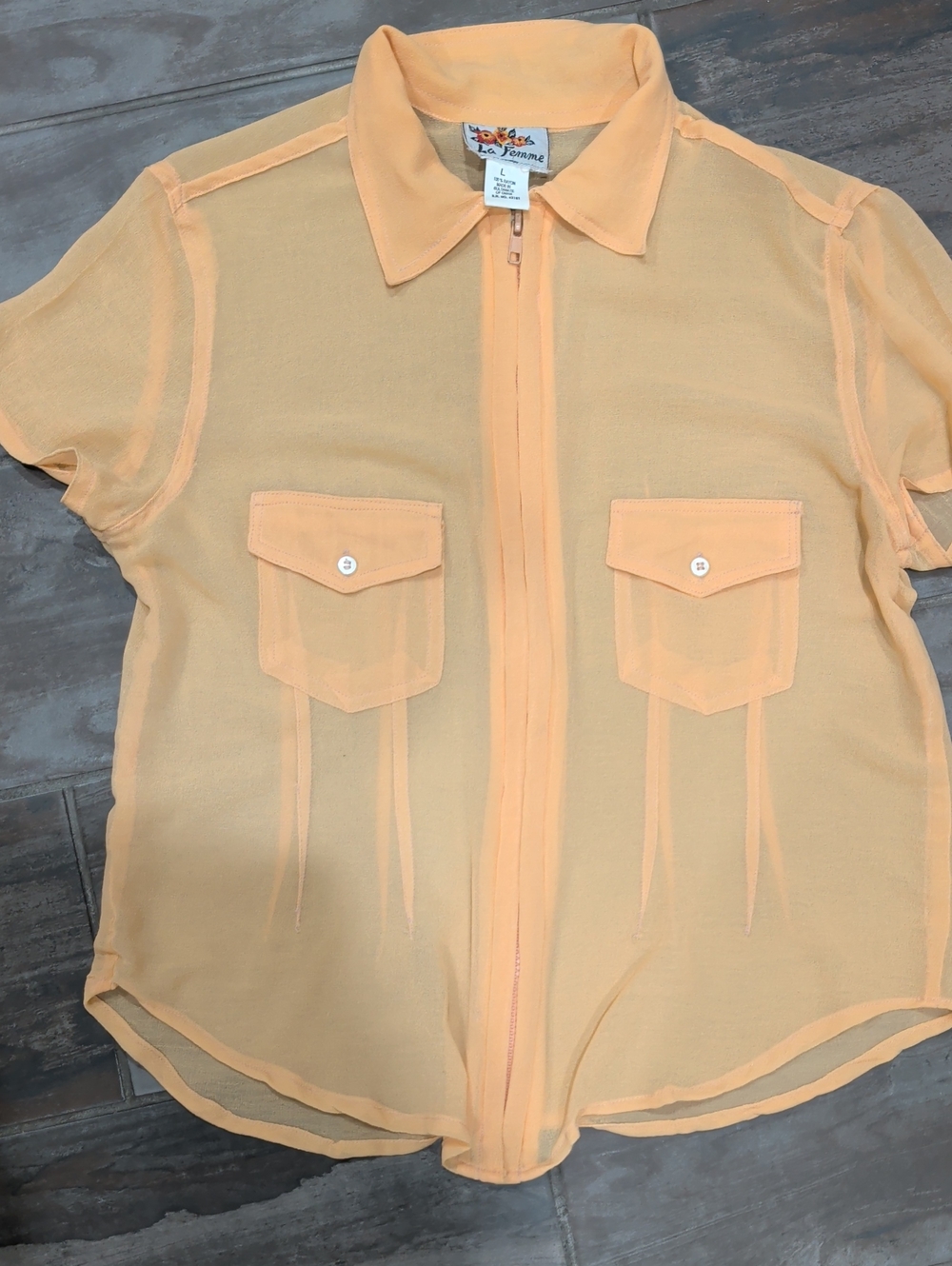La Femme Men's Peach Sheer Short-Sleeve Zip Shirt